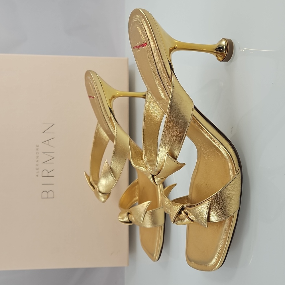 $595 Alexandre Birman Clarita Square Flare 85 in Oro Gold - Picture 11 of 16